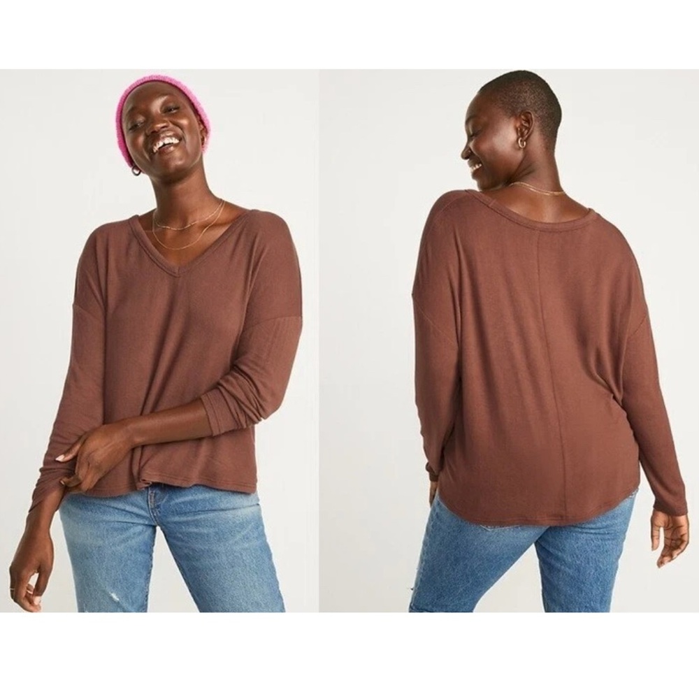 Old Navy Trident Maple Brown V-Neck Long Sleeve Lightweight Relaxed Fit Top 3X
